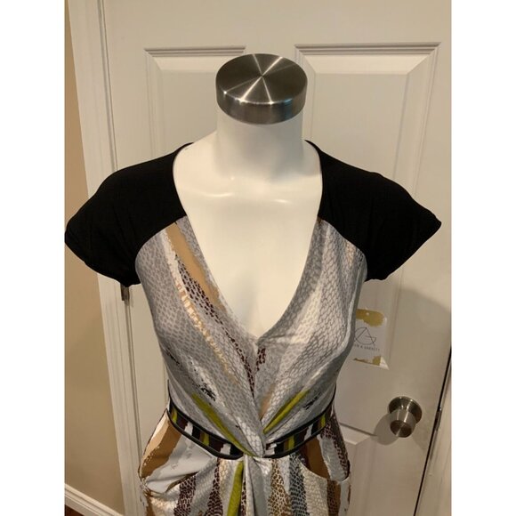 BCBG Max Azria "Ariana" Snakeskin Striped Twisted Dress w/ Cap Sleeves, Size XS - Picture 2 of 7